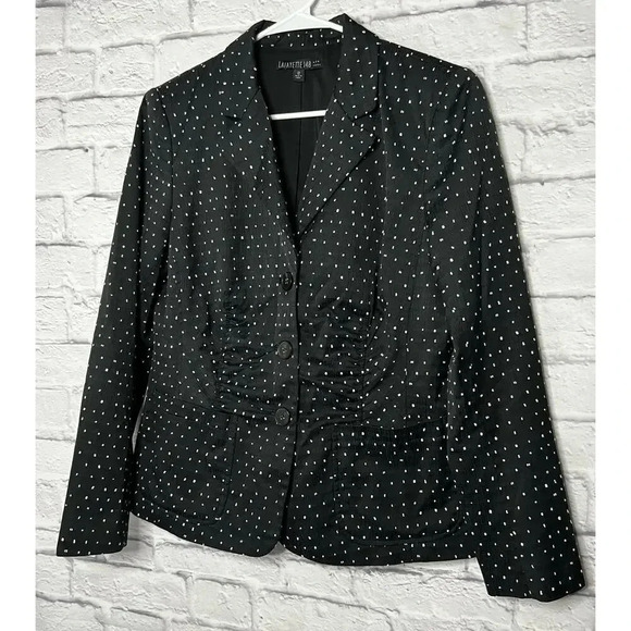 Lafayette 148 black white polka dot ruched blazer jacket 12 career - Picture 3 of 10
